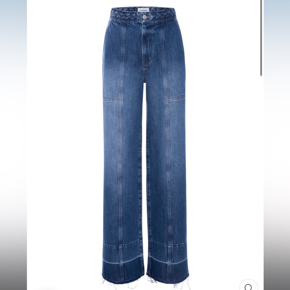 FRAME Denim High Waisted Wide Leg Jeans w/ Braided Waist